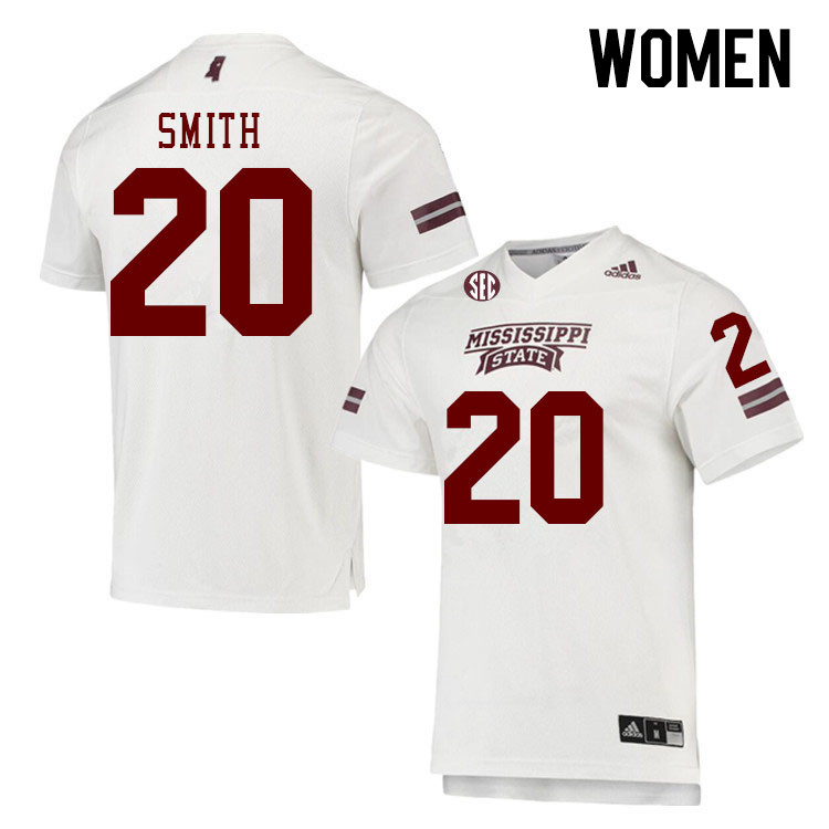 Women #20 Isaac Smith Mississippi State Bulldogs College Football Jerseys Stitched Sale-White - Click Image to Close
